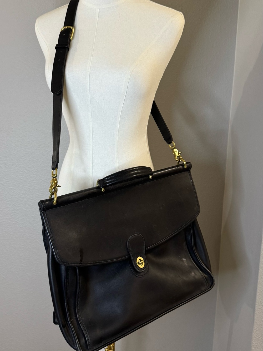 Coach Black Leather Satchel with Gold-Tone Hardware
